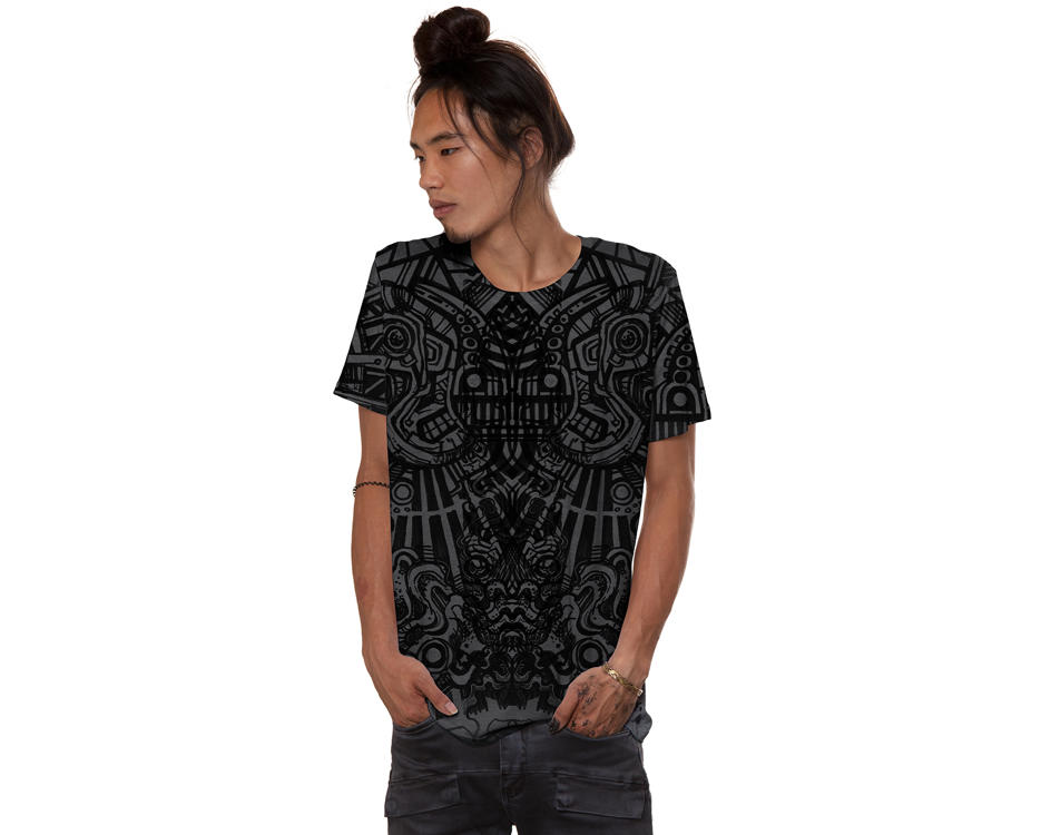 men t-shirt in dark grey with a digital psychedelic print 